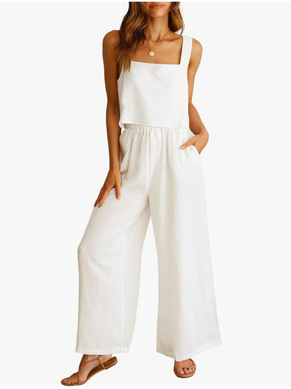 Anrabess Linen White Wide-Leg Pants and Top Set - NWT